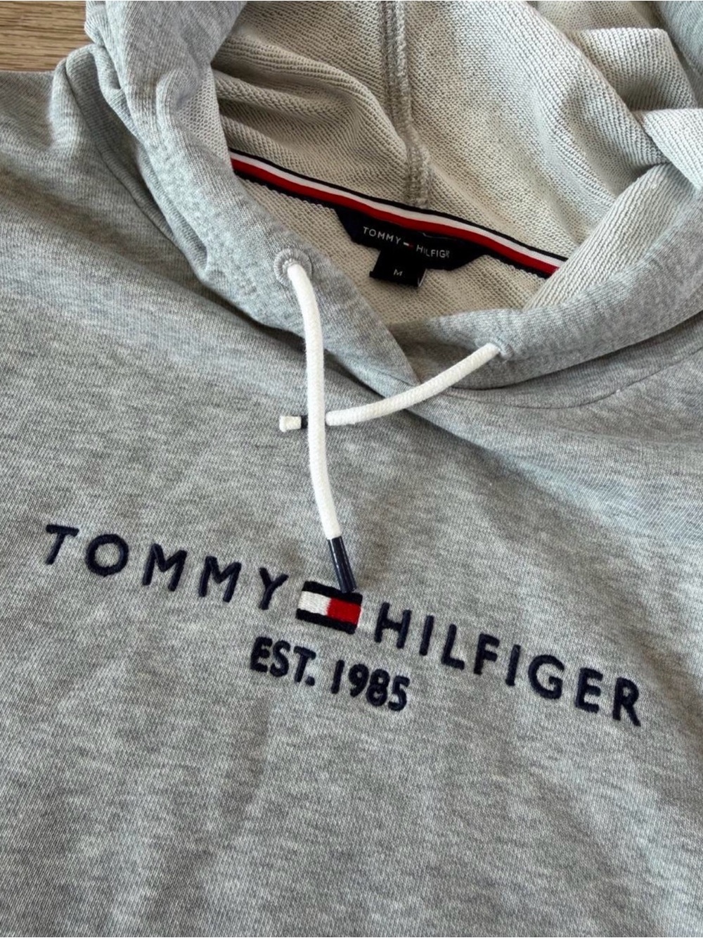 Tommy Hilfiger Light Gray Pullover Hoodie with Logo Embroidery